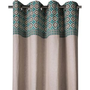 DEKOANDCO Rideau avec embrasse Goa - 135x250 cm - Imprimé bleu paon DEKOANDCO Rideau avec embrasse Goa - 135x250 cm - Imprimé bleu paon