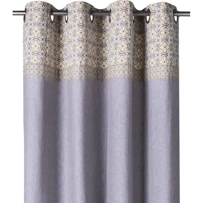 DEKOANDCO Rideau avec embrasse Athos - 135x250 cm - Imprimé beige et bleu