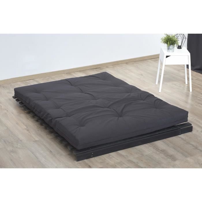 Matelas Futon 160x200 - Coton et ouate hypoallergénique - Gris Anthracite