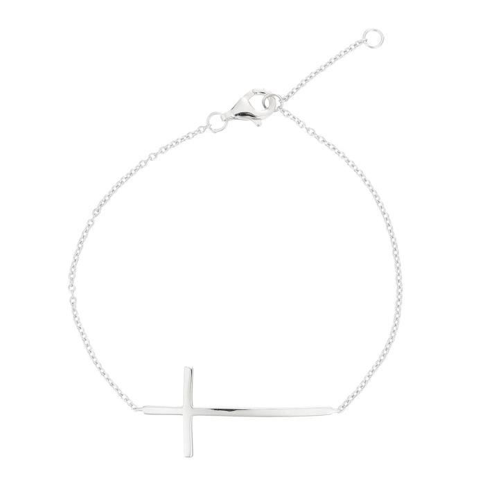 MONPLAISIR Bracelet Argent Fin 925/1000 Croix Lisse