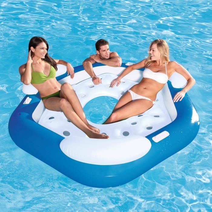BESTWAY Matelas adulte piscine île Gonflable pentagone 191cm x 178cm 3 dossiers 3 poignées