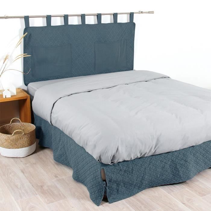 COTE DECO Cache sommier Microfibre lavée MOJI 160x200 cm - Bleu denim