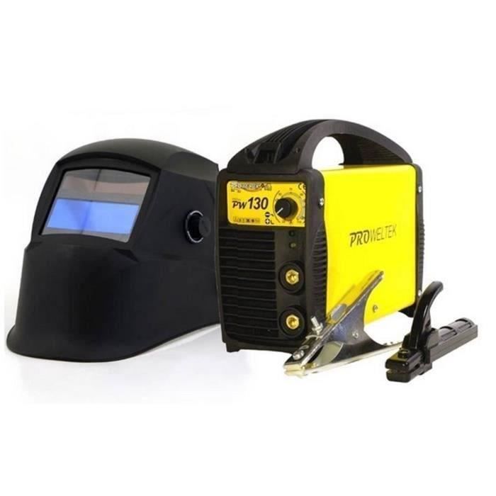 PROWELTEK Poste à souder Inverter PW 130 A avec mallette et cagoule de soudure LCD teinte variable DIN 9/13