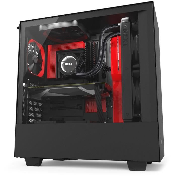 NZXT Boîtier PC Smart H500i - ATX - Smart Device - Panneau en verre trempé - Noir et rouge