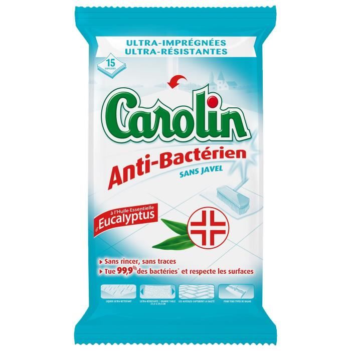 CAROLIN Lingettes sols - Antibactérien - Lot de 15