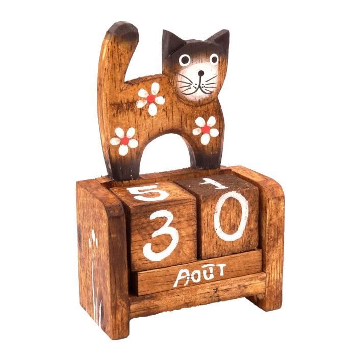 Calendrier Perpétuel Bois Cubes Wooden Perpetual Calendar chat cat