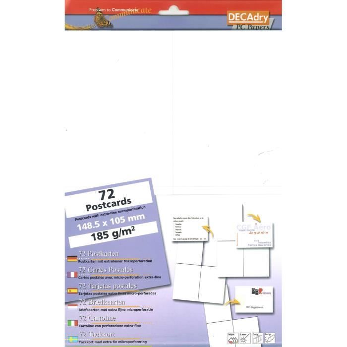 Pochette 72 cartes blanches microline - 185g 148,5