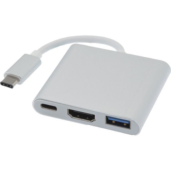 APM - ADAPTATEUR USB 3.1 TYPE-C MALE / HDMI-USB-TYPE-C FEMELLE GRIS ALU