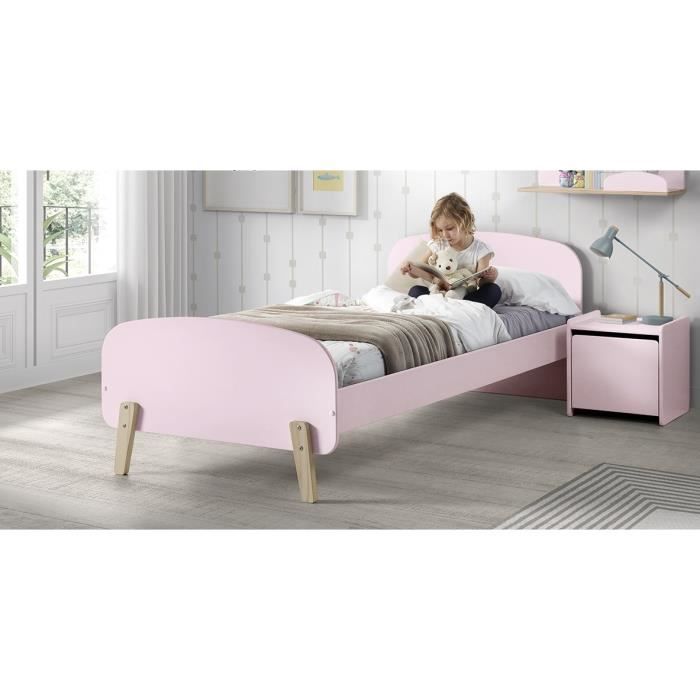 KIDDY Chambre enfant complète style scandinave en bois pin massif et MDF laqué vieux rose - l 90 x L 200 cm