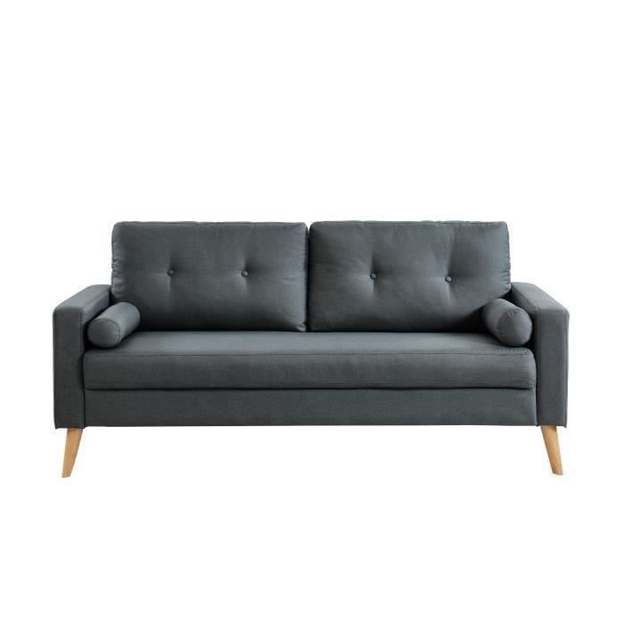Ibra Canape Droit Fixe 3 Places Gris Anthracite Scandinave L