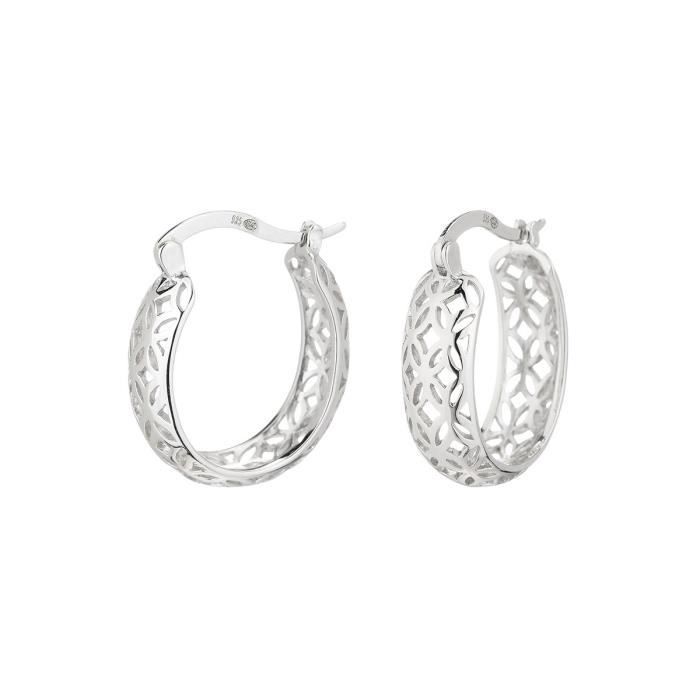 MONPLAISIR Boucles d'Oreilles Argent Fin 925/1000 Créoles Ovales Ajourées