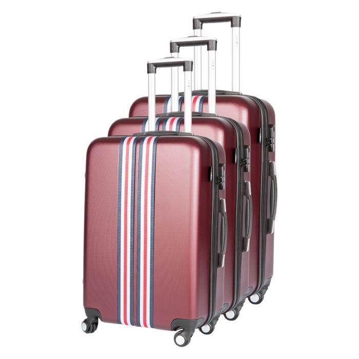 CDB Set de 3 Valises Chariots Rigides ABS 8 Roues 51-61-71cm Bordeaux