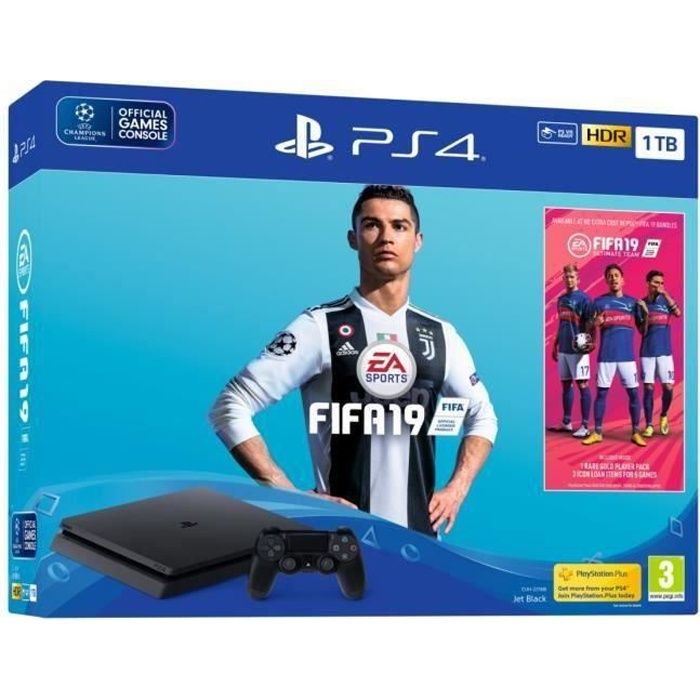 Pack PS4 1 To Noire + FIFA 19 + 14 jours d'essai PlayStation Plus