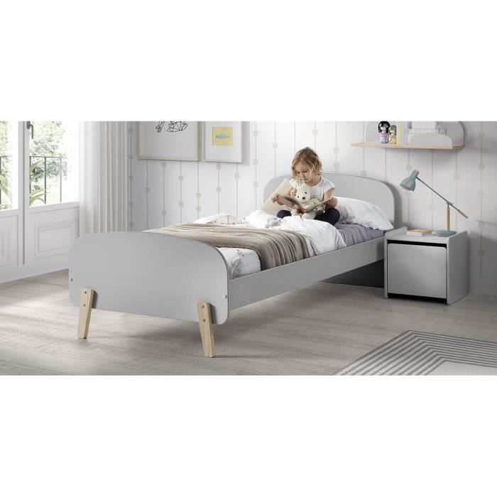 KIDDY Chambre enfant complète style scandinave en bois pin massif et MDF laqué gris cool - l 90 x L 200 cm