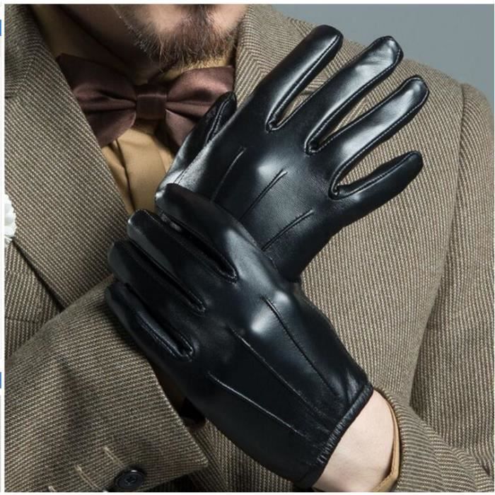 EOZY Gants Moto Cuir Homme Moufle Noir Épais Chaud Hiver - Achat