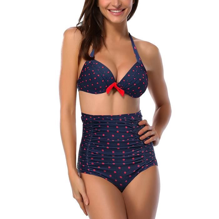 Bikini Femme 2 pieces Maillot de bain Taille ha... Marine ...