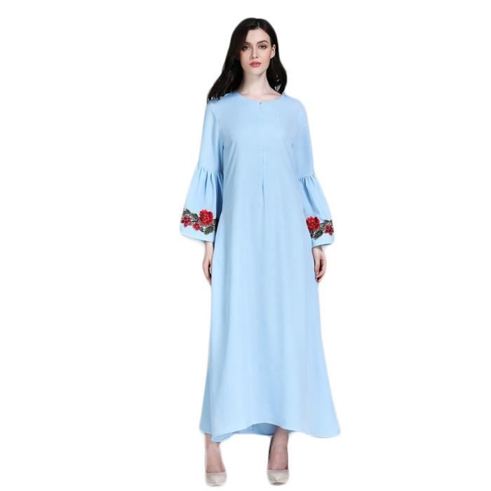 Longue Broder Pure Couleur Ciel Orientbleu Robe Size Musulmanes Islamique Femmes Moyen Plus uK31lJTFc5