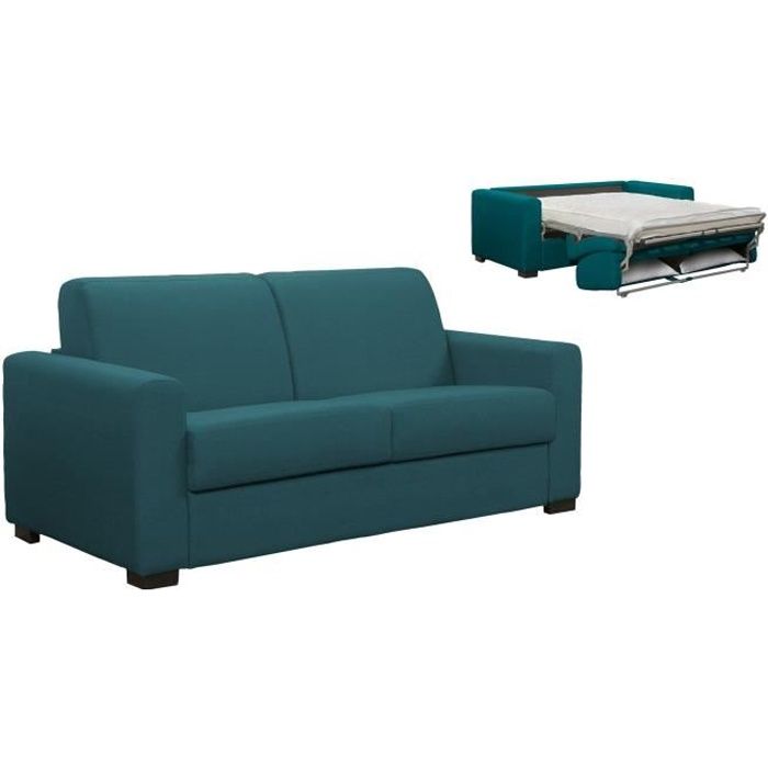 Canape Convertible 3 Places Louna En Tissu Bleu Petrol Ouverture