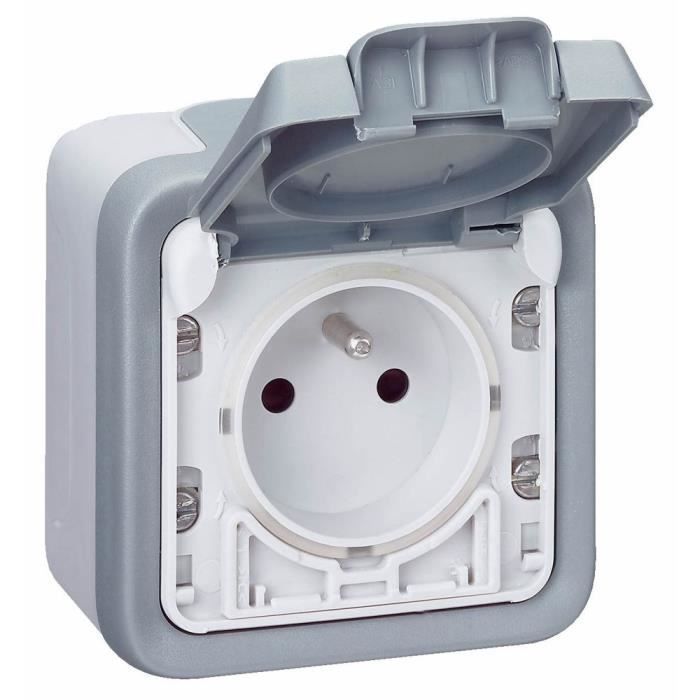 Prise Etanche 2P+T avec éclips de protection 16A Legrand Plexo complet IP55 saillie - gris