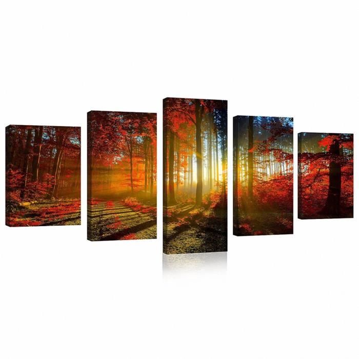 Peinture De Foret Rouge Moderne Paysage Toile Impression Abstraite