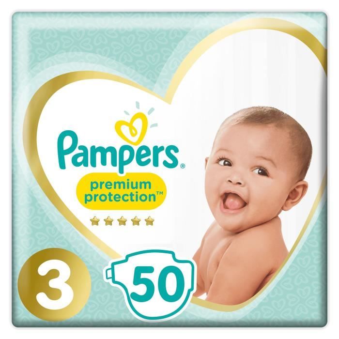 PAMPERS Premium Protection Taille 3 Midi 4 à 9kg 50 couches