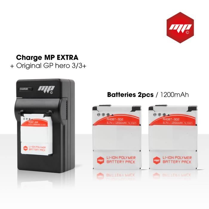 2 x batteries + chargeur pour GoPro hero 3+ et GoPro 3 - MP EXTRA®