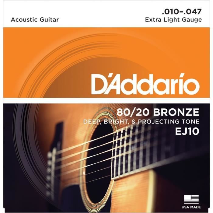 DADDARIO EJ10 Jeu de cordes en bronze 8020 pour guitare acoustique 10 14 23 30 39 47