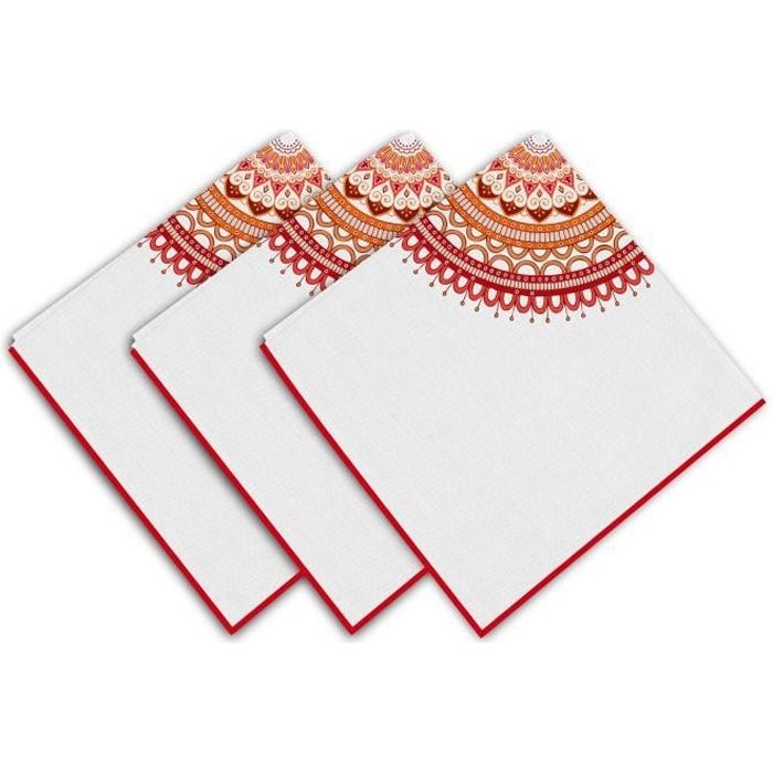 SOLEIL D'OCRE Lot de 3 servietes Mandala - 100% coton - 45 x 45 cm - Orange