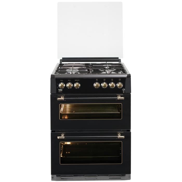 BEKO CDF63111B - Piano de cuisson mixte gaz / électrique - 4 foyers - 5,5kW - Fours élec 49 / 38L - Email lisse - Noir