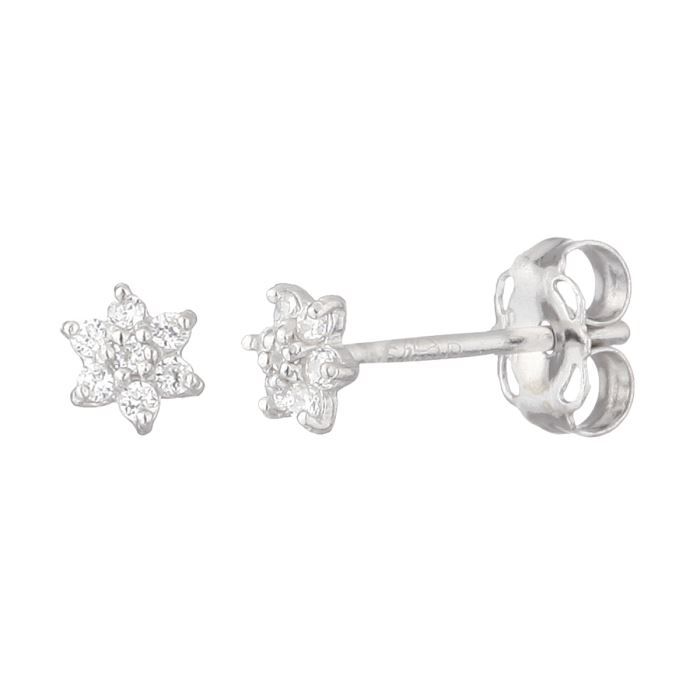 OR ECLAT Boucles d'Oreilles Puces Or Blanc 375° et Oxydes de Zirconium Femme
