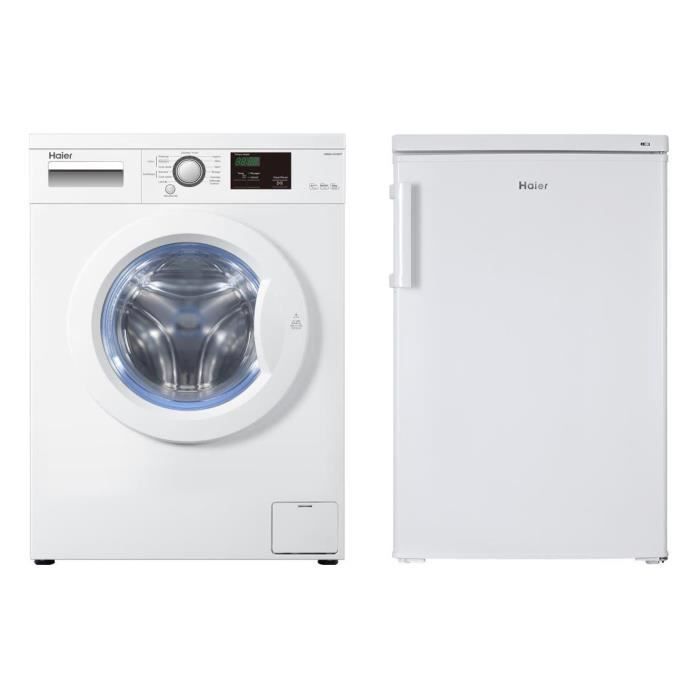 HAIER HW60-1411N Lave-linge frontal - 6 kg - 1400 trs / min + HTTF-506W Réfrigérateur 98 + 15 L - Froid statique