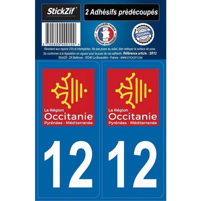 STICKZIF 2 Autocollants Région Département 12 SR12