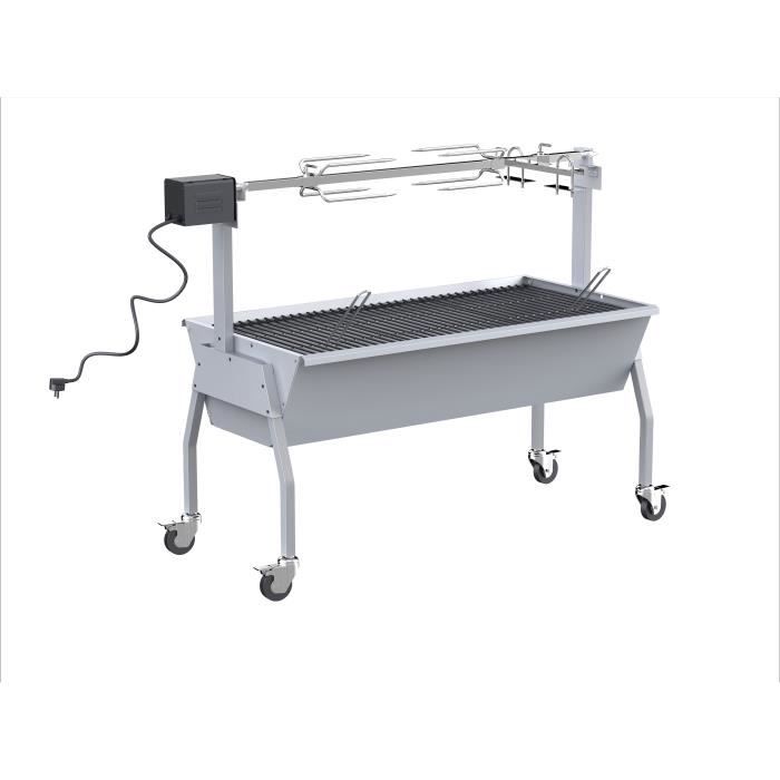SILVER STYLE Barbecue à charbon - Rôtissoire - Tourne broche XXL