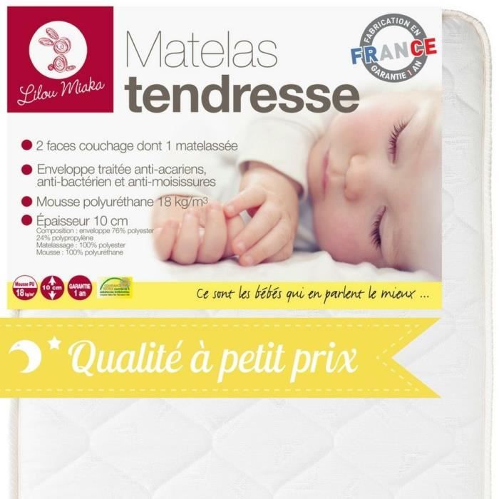LILOU MIAKA Matelas Bébé Tendresse 60 x 120 x 10 cm 18 kg/m3
