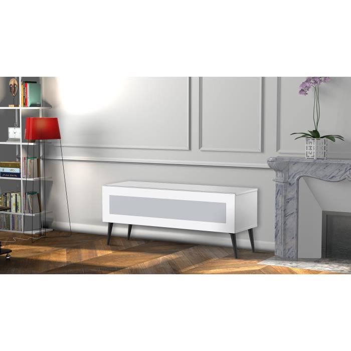 MELICONI GOTEBORG 120 Meuble TV - Longueur 120 cm - Porte abattante finition VERRE INFRAROUGE - Pieds Scandinaves couleur Noir