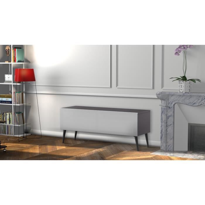 MELICONI HELSINGBORG 120 Meuble TV - Longueur 120 cm - Porte abattante finition TEXTILE - Pieds Scandinaves couleur Noir