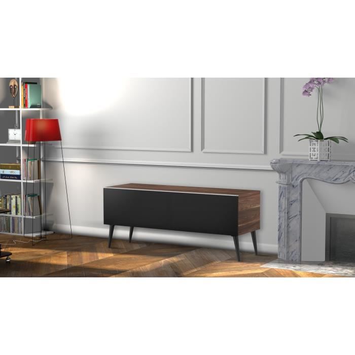 MELICONI LUND 120 Meuble TV - Longueur 120 cm - Porte abattante finition TEXTILE - Pieds Scandinaves couleur Noir