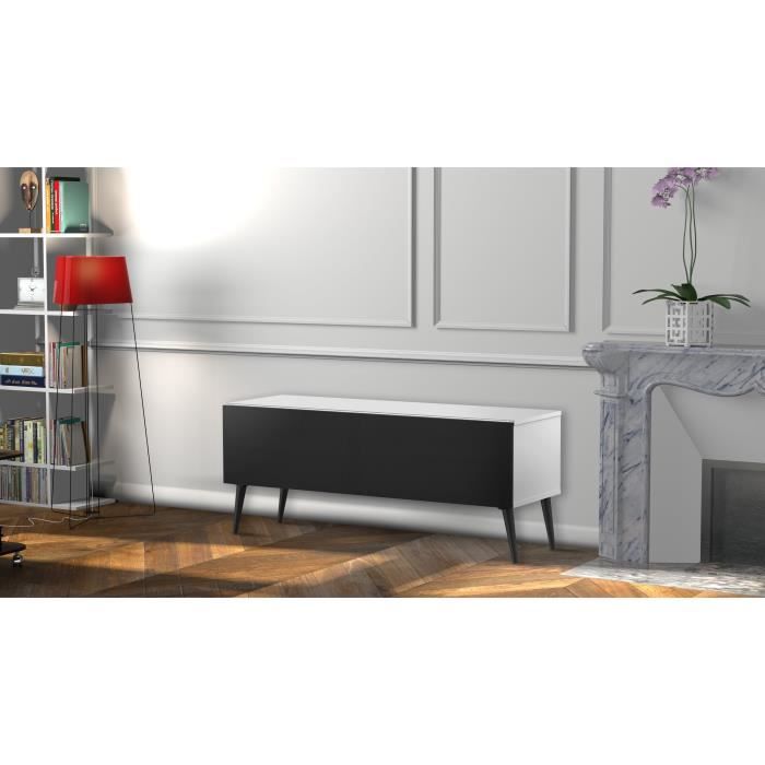 MELICONI OREBRO 120 Meuble TV - Longueur 120 cm - Porte abattante finition TEXTILE - Pieds Scandinaves couleur Noir
