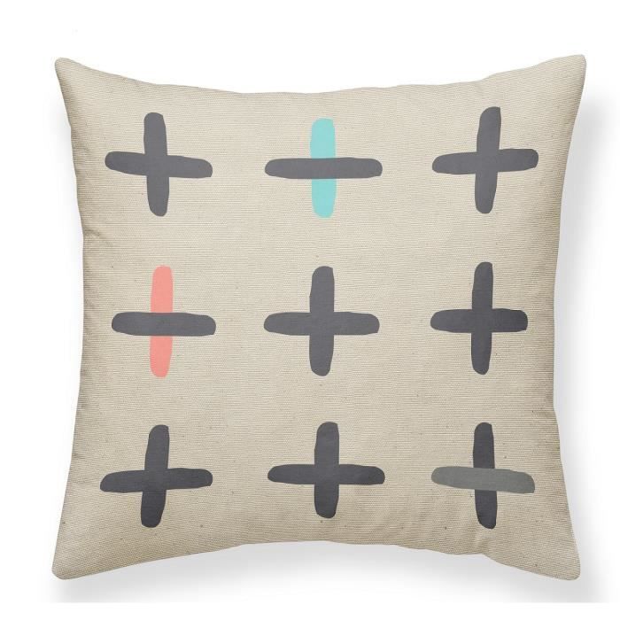 TODAY Coussin Canvas Hippie Chic - 40x40 cm - Motif : croix