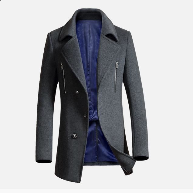 Collier Gris marine Marque Couleur Luxe Laine Gris Hiver Veste Hommes Unie Business Manteau Suit Pour Marine Fit Slim Homme noir Noir qUnXHw0