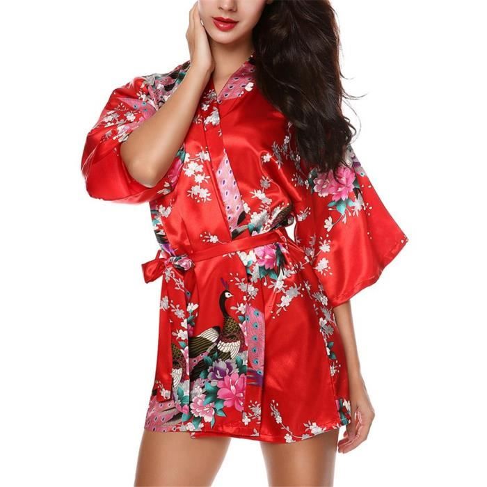 HONOFASH－Kimono Japonais Court Sexy Robe de Chambre 12 Manches－Femme