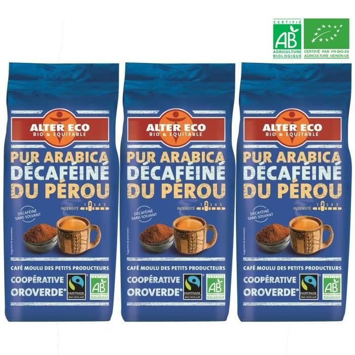 ALTER ECO Café Pérou de Caféine Bio 225g X3