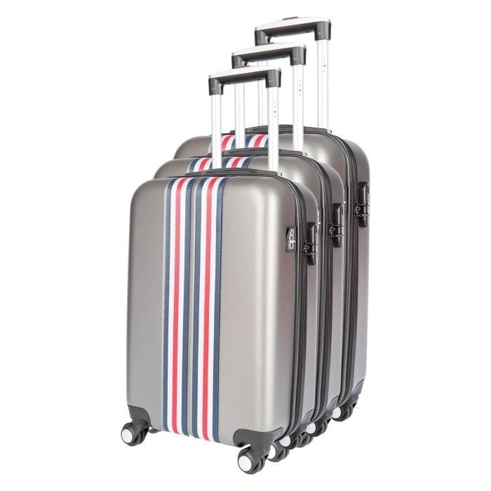 CDB Set de 3 Valises Chariots Rigides ABS 8 Roues 51-61-71cm Gris