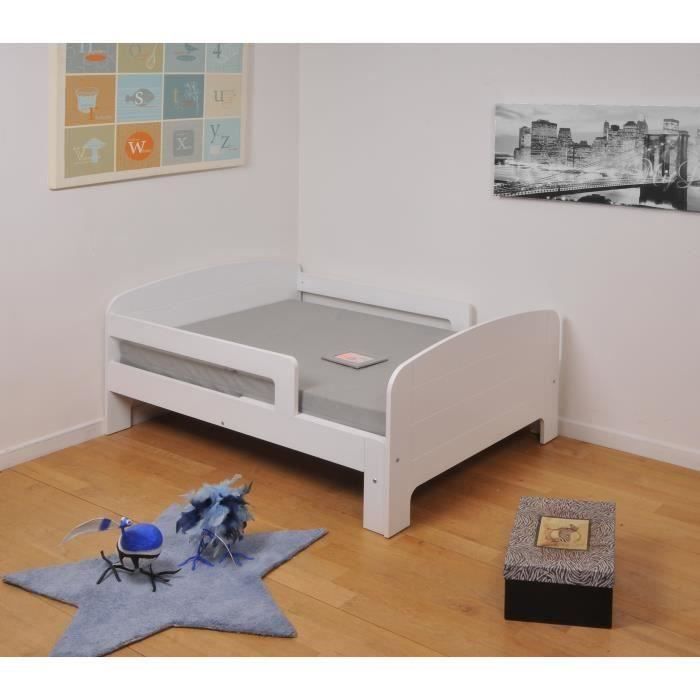 TOBY Lit évolutif enfant + matelas contemporain blanc - l 90 x L 140-200 cm