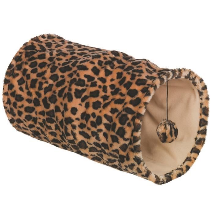 NOBBY Tunnel Léopard - 25x25x50cm - Noir et beige - Pour chat