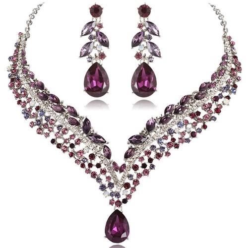 PARURE Parure Bijoux Mariage Cristal Pourpre