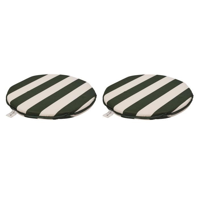 EZPELETA Set de 2 coussins de chaises rondes Sol - Ø 40 cm - Vert et blanc