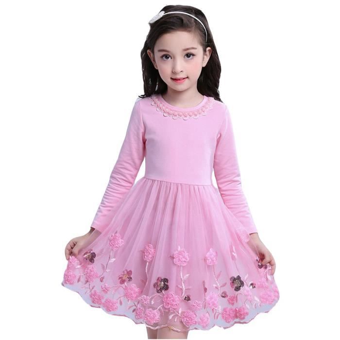 Longue Robe Fille Beau Rose Princesse Mignonne Manche Mode XiwTOPZuk