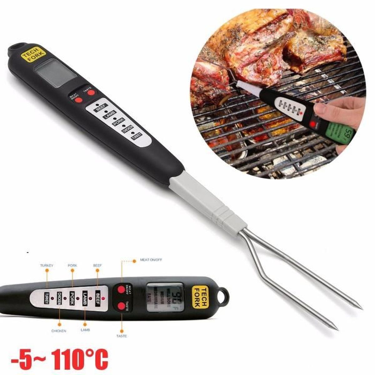 Thermometres Cuisson Sondes Maison Thermometre Numerique Sonde Temperature Cuisine Barbecue Fourchette A Viande De Bœuf Turquie