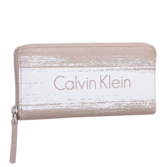 CALVIN KLEIN Portefeuille K60K601538 - MELISSA BRUSHED LARGE ZIPAR Blanc Femme